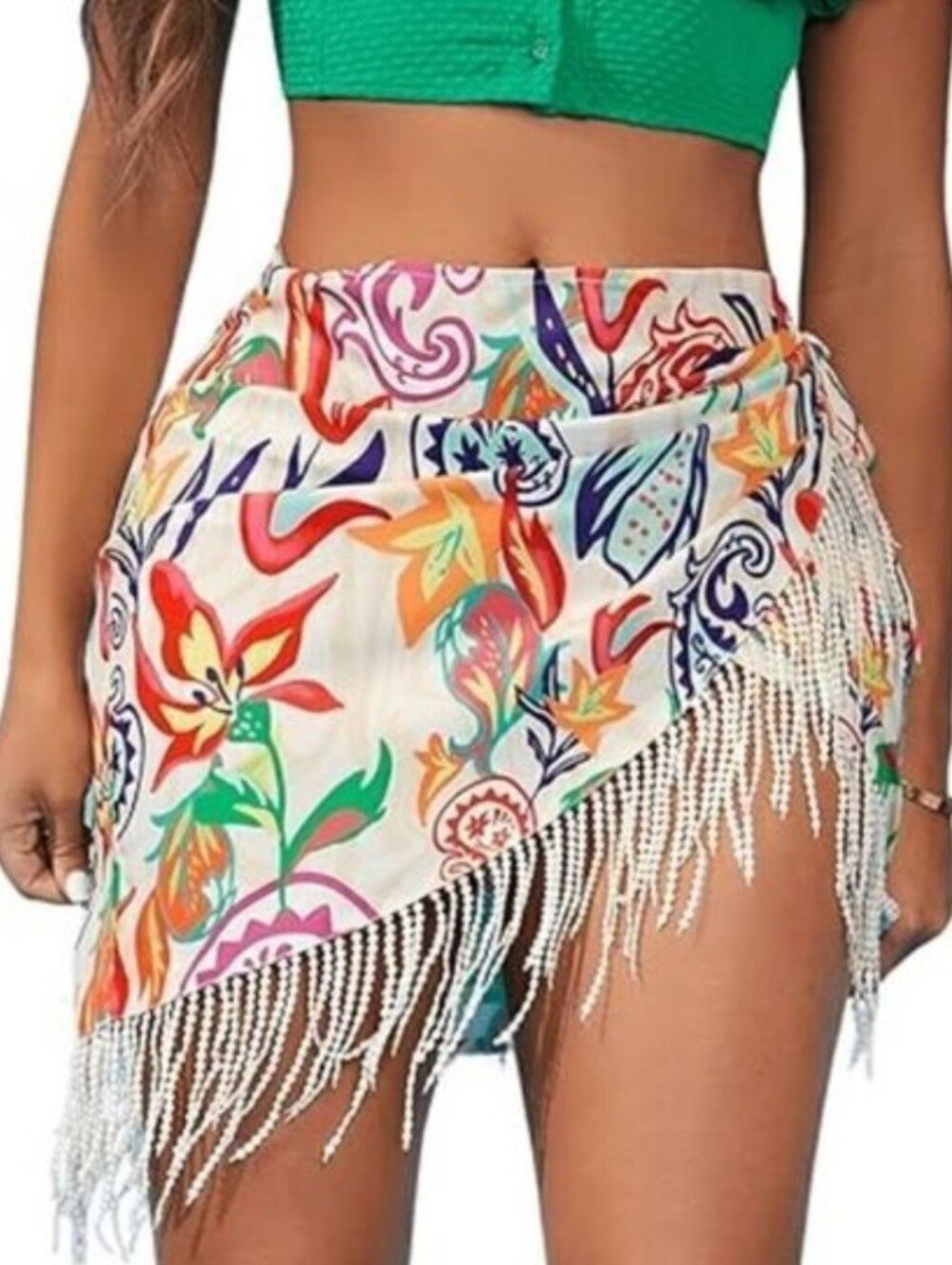 NWT MakeMeChic Paisley Tropical Hawaiian Fringe Wrap Swim Sarong Size Medium